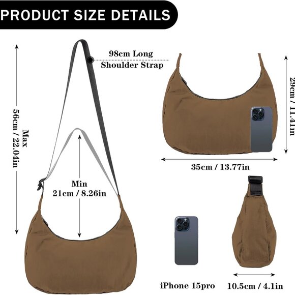 Nylon Crescent Shoulder Bag for Women Men,Crossbody Bag with Adjustable Strap&Du - Picture 2 of 7